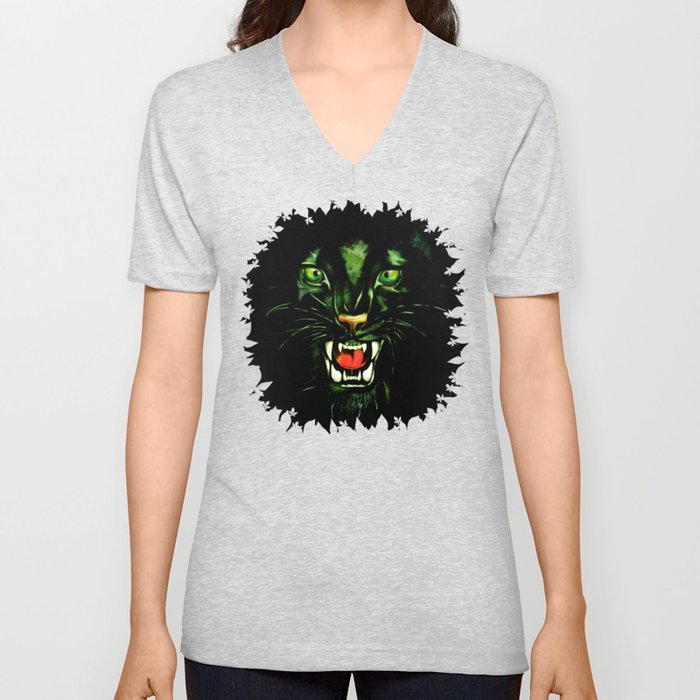 Fierce and Powerful Black Panther V Neck T Shirt