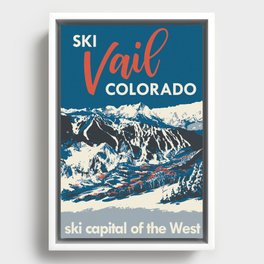 Vintage Vail Ski Poster Blue Framed Canvas