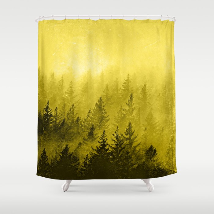 Illuminating Yellow 2021 Color Of The Year Pantone Mountains Adventure Forest Shower Curtain