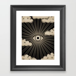 Radiant eye minimal sky with clouds - black and gold Framed Art Print