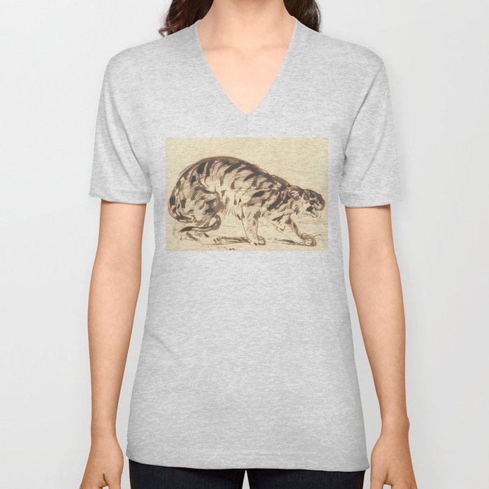 Eugène Delacroix "Crouching Tiger" V Neck T Shirt