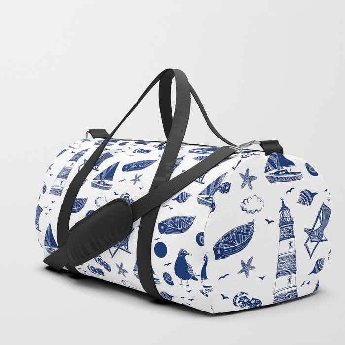Blue Summer Beach Elements Pattern Duffle Bag