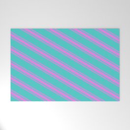 [ Thumbnail: Turquoise & Violet Colored Lined/Striped Pattern Welcome Mat ]