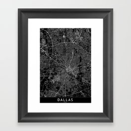 Dallas Black Map Framed Art Print