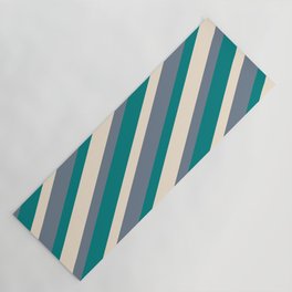 [ Thumbnail: Beige, Slate Gray, and Teal Colored Lined/Striped Pattern Yoga Mat ]