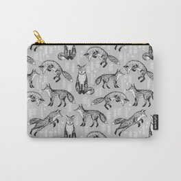 Fox pattern drawing foxes cute andrea lauren grey forest animals woodland nursery Carry-All Pouch | Nursery, Grey, Andrealauren, Genderneutral, Forest, Woodland, Baby, Animal, Foxes, Drawing 