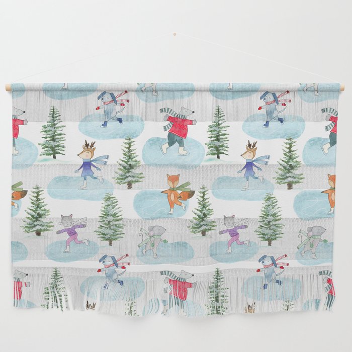 Ice Skating Animals in Watercolor Wall Hanging
