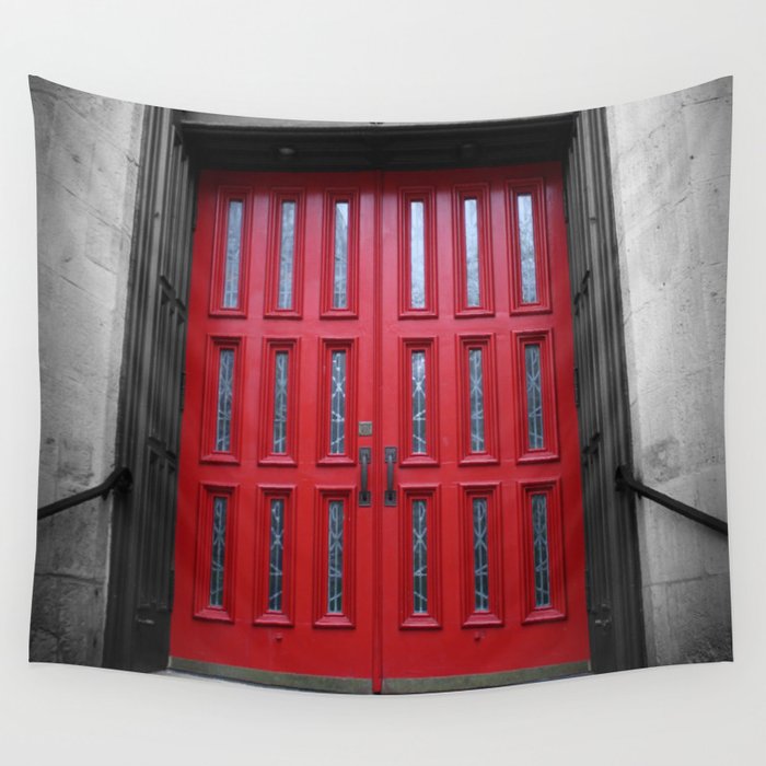 Red Door Black And White Photography Wall Tapestry By Ginaphoto
