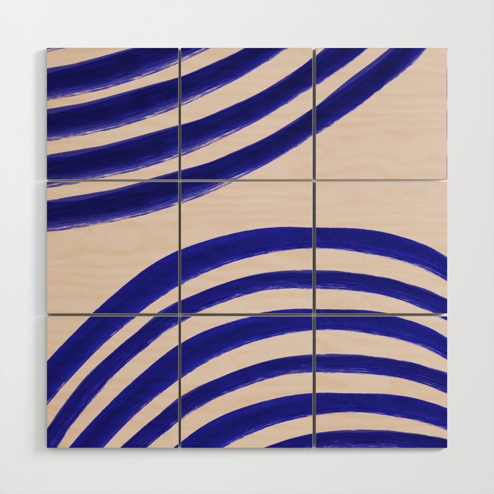 Abstract Navy Blue Lines Wood Wall Art