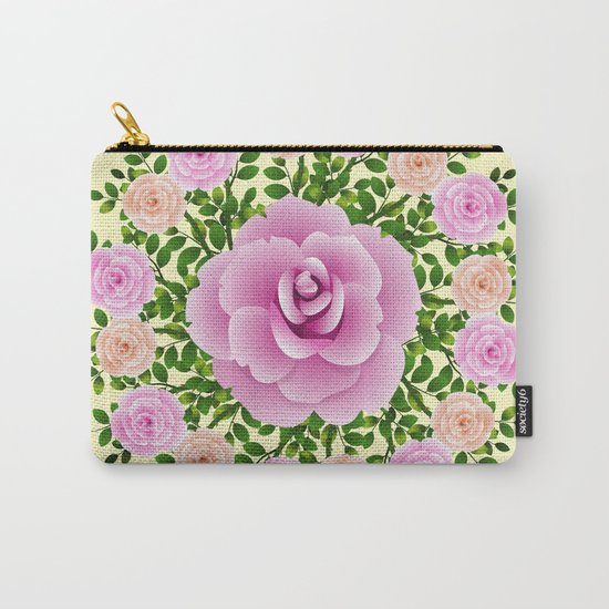 Pink Roses On Yellow Design Carry-All Pouch