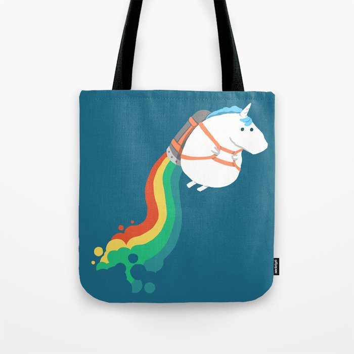 Fat Unicorn on Rainbow Jetpack Tote Bag