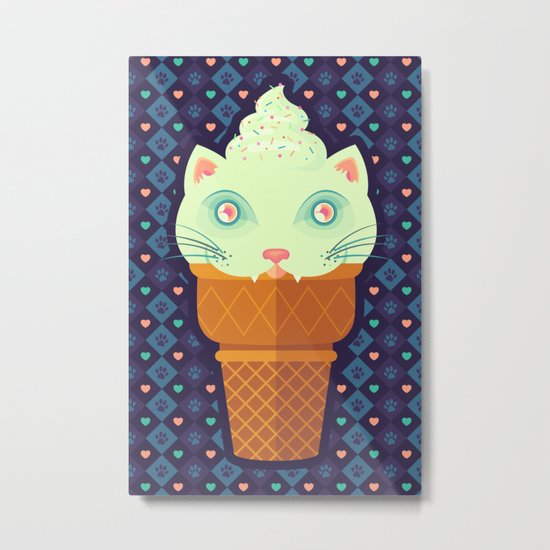 Strawberry-Mint Cat Metal Print