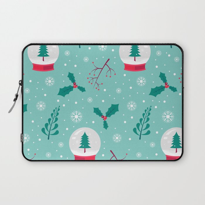 Christmas Pattern Turquoise Tree Globe Mistletoe Laptop Sleeve