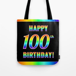 [ Thumbnail: Fun, Colorful, Rainbow Spectrum “HAPPY 100th BIRTHDAY!” Tote Bag ]
