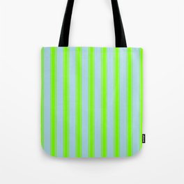 [ Thumbnail: Light Blue and Chartreuse Colored Striped Pattern Tote Bag ]