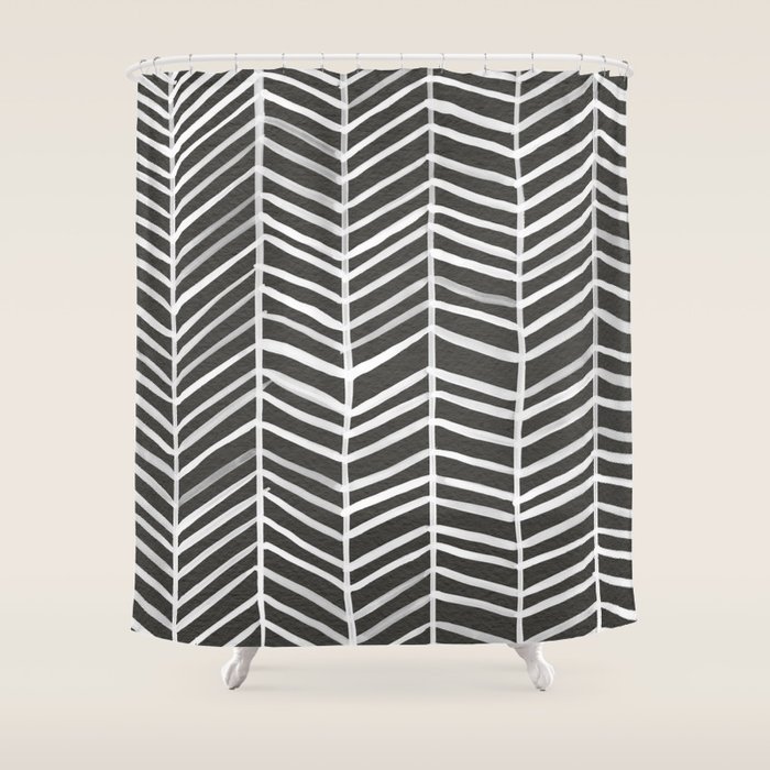 Herringbone Black & White Shower Curtain by Cat Coquillette Society6