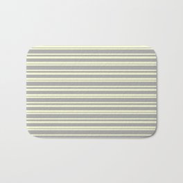 [ Thumbnail: Light Yellow & Dark Grey Colored Pattern of Stripes Bath Mat ]