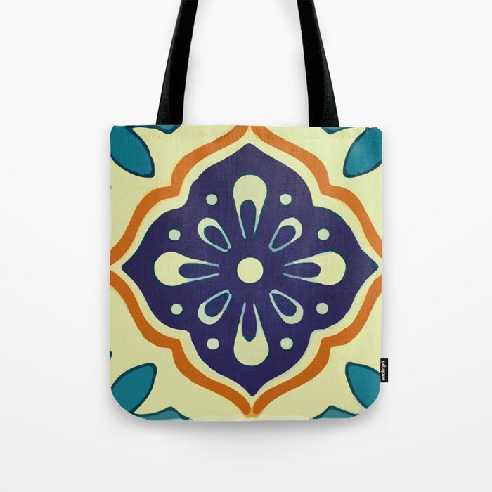 Blue petals geometric pattern decorative mexican tile  Tote Bag
