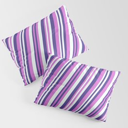 [ Thumbnail: Dark Slate Blue, Orchid, and Mint Cream Colored Pattern of Stripes Pillow Sham ]