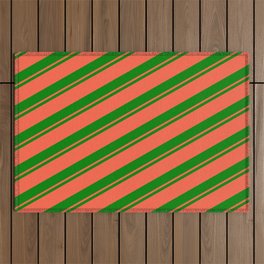 [ Thumbnail: Green & Red Colored Pattern of Stripes Outdoor Rug ]
