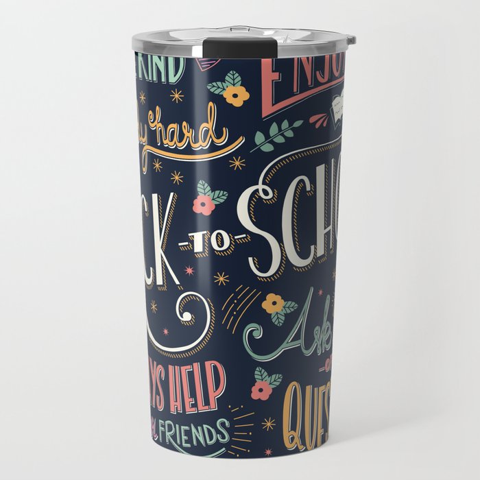 Back to school colorful typography drawing on blackboard with motivational messages, hand lettering Travel Mug