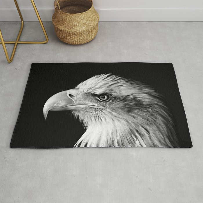 American bald eagle nature animal kingdom portrait black and white photograph - photography - photographs Rug