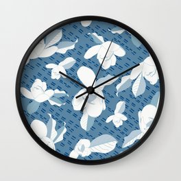 Japanese Magnolia Blue and White Wall Clock