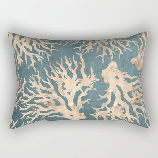 Coral teal - scratched leather Rectangular Pillow