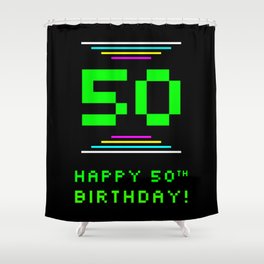 [ Thumbnail: 50th Birthday - Nerdy Geeky Pixelated 8-Bit Computing Graphics Inspired Look Shower Curtain ]