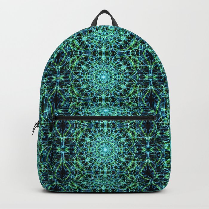 Liquid Light Series 52 ~ Blue & Green Abstract Fractal Pattern Backpack