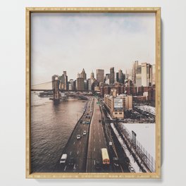 New York City | NYC Skyline and Brooklyn Bridge | Film Style Photography Serving Tray