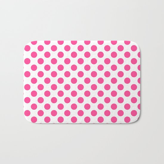 Pink polkadots dots circles on white background Bath Mat