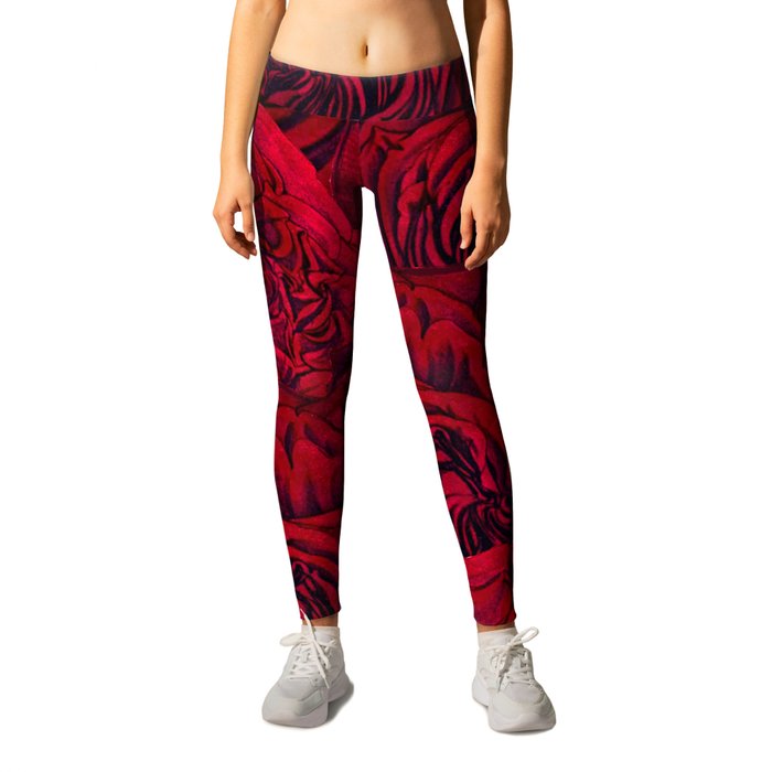 Rouge Garden - Red Roses and Peonies Pattern Leggings