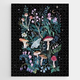 Night Mushrooms Jigsaw Puzzle | Acrylic, Night, Moon, Nature, Mushroom, Iris, Watercolor, Nocturnal, Garden, Gouache 