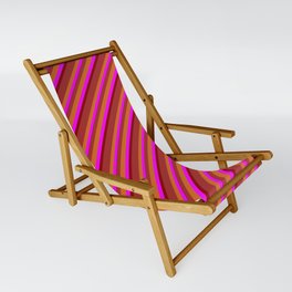 [ Thumbnail: Brown, Chocolate, Fuchsia, and Dark Red Colored Pattern of Stripes Sling Chair ]