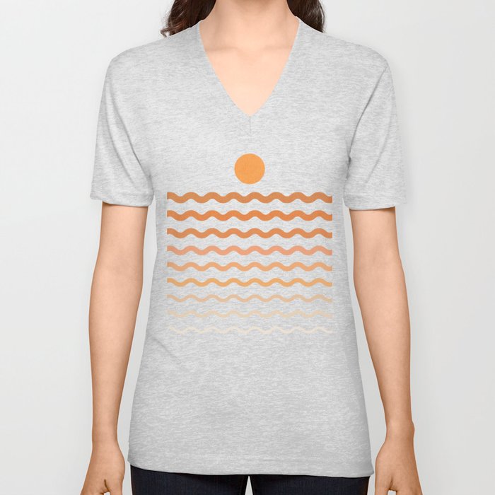Abstraction_HOT_SUN_SUMMER_BEACH_WAVE_OCEAN_POP_ART0520A V Neck T Shirt