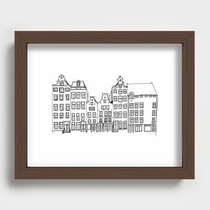 Amsterdam canal houses drawing Recessed Framed Print