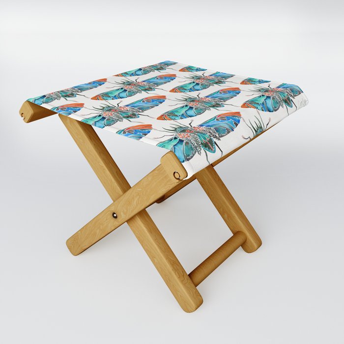 Ornamental Scarab – Turquoise & Coral Folding Stool