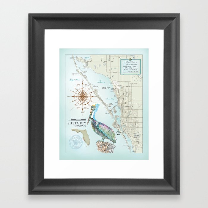 Sarasota & Siesta Key Area Map Framed Art Print