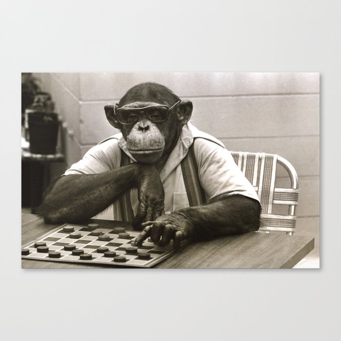 Monkey Wearing Aviators Playing Checkers Canvas Print