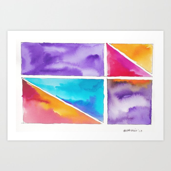 180811 Watercolor Block Swatches 2, Colorful Abstract, Geometrical Art Art  Print by valourine