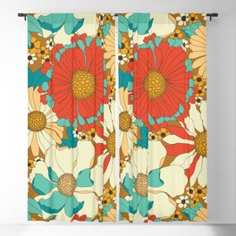 Red, Orange, Turquoise & Brown Retro Floral Pattern Blackout Curtain