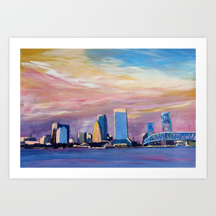 Jacksonville Florida Skyline with Bridge at Sunset Art Print by artshop77 |  Society6