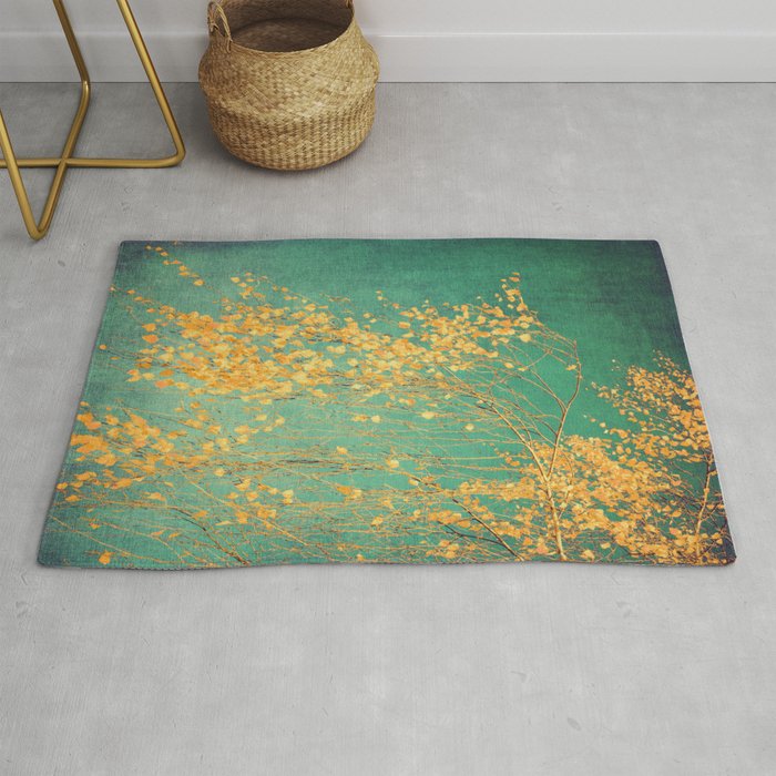 Tree Photography - Yellow Leaves Emerald Green - Landscape Travel Photography Rug