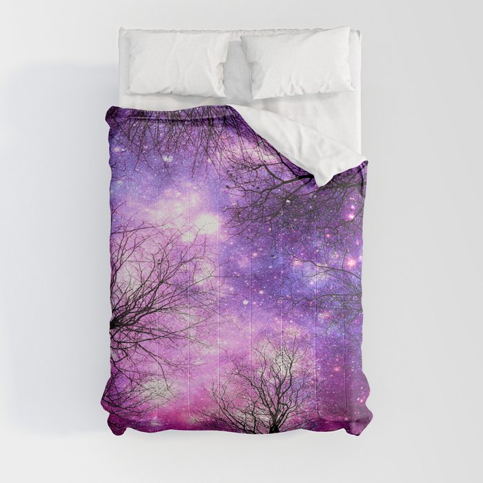 black trees pink purple space Comforter