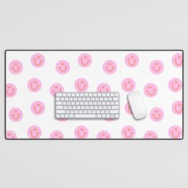 Funny happy face colorful pink cartoon seamless pattern Desk Mat