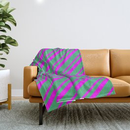 [ Thumbnail: Fuchsia and Sea Green Colored Stripes/Lines Pattern Throw Blanket ]