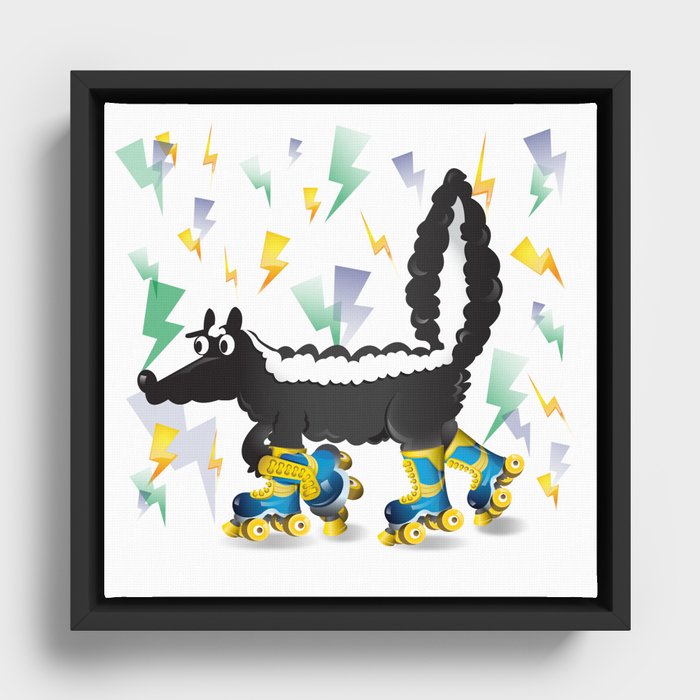 Rolling Skating Disco Skunk from the 80's Framed Canvas