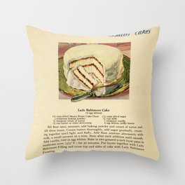 Vintage Lady Baltimore Cake Recipe and Illustration Throw Pillow