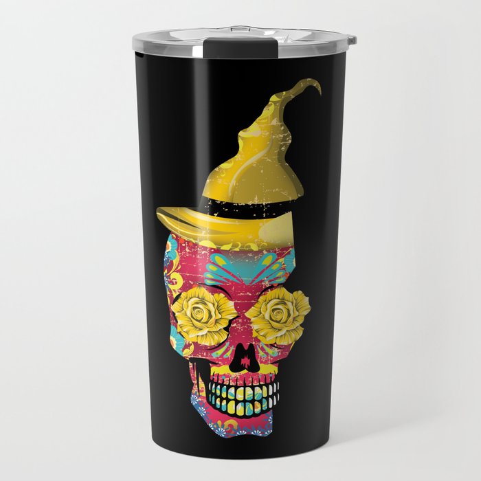 Halloween Floral Sugar Skull Muertos Day Of Dead Travel Mug